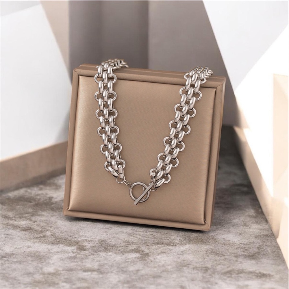18KT Gold Plated Chunky Double-Link Necklace with Toggle Clasp NWT